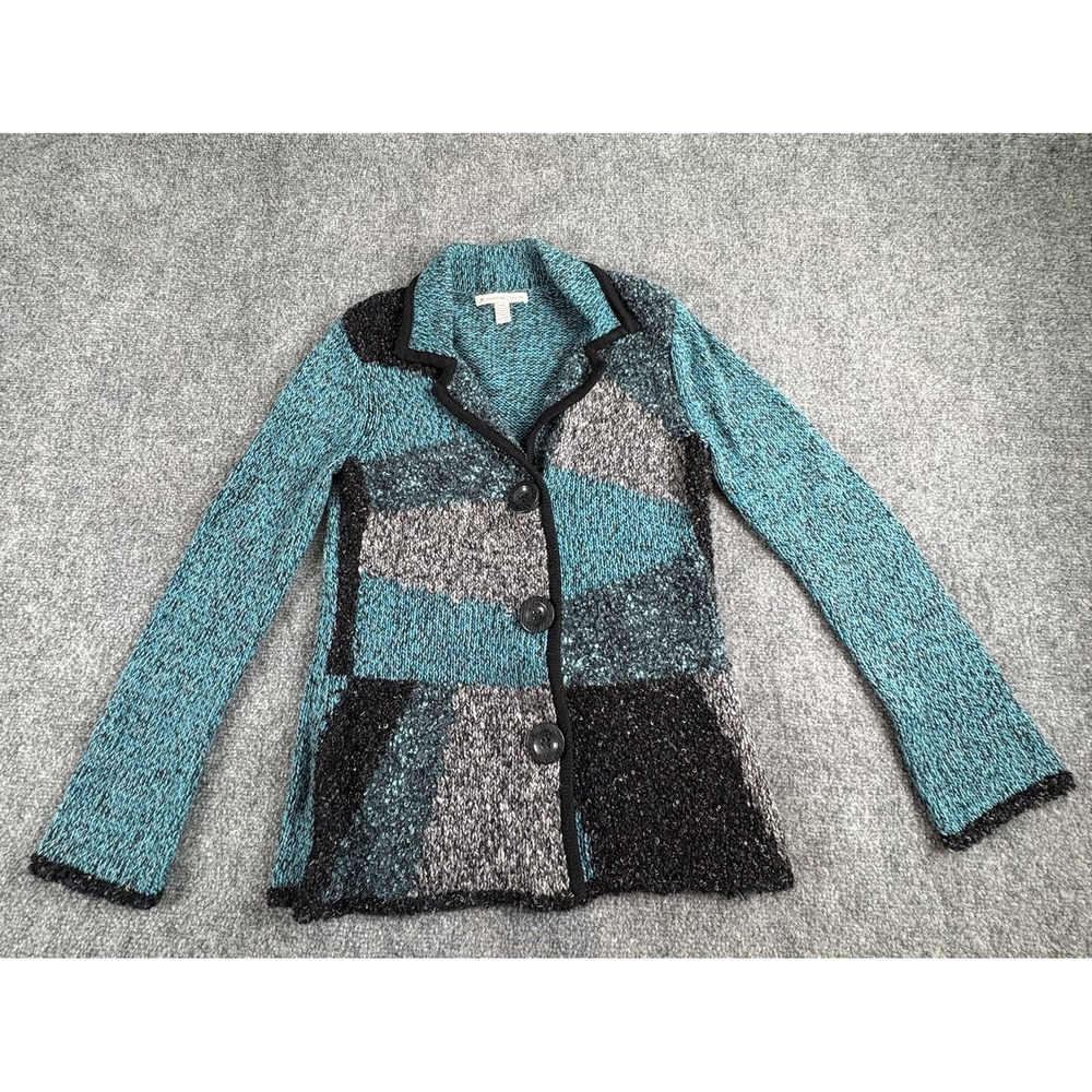 JM Collection Cardigan Sweater Womens PS Teal Patchwork Boho Artsy Y2K Cottage‎